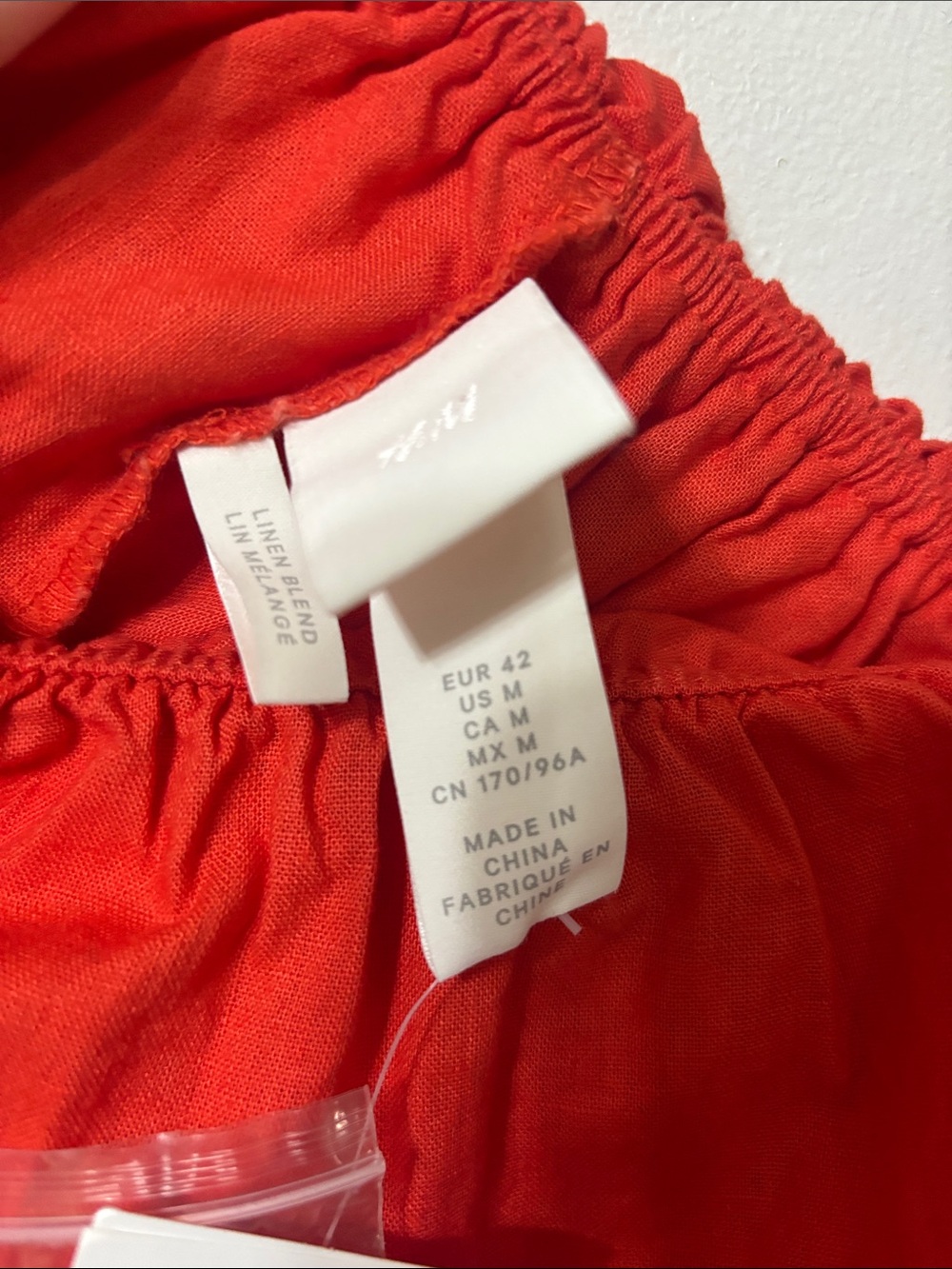 NEW H&M Linen Cotton Blend Red Orange Off Shoulder Mini Dress Summer Size Medium - Picture 4 of 7